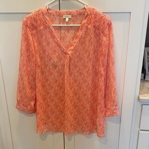 Talbots Orange Diamond Pattern Blouse